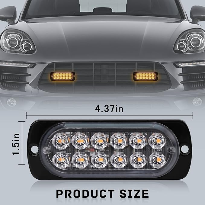 SEISSO 4-Pack 12 LED Amber Strobe Lights Vehicles Trucks Emergency Strobe Lights Kit 12V -24V Warning Hazard Flash Lights Bar Grill Grille Surface Mount Super Bright Waterproof, Amber