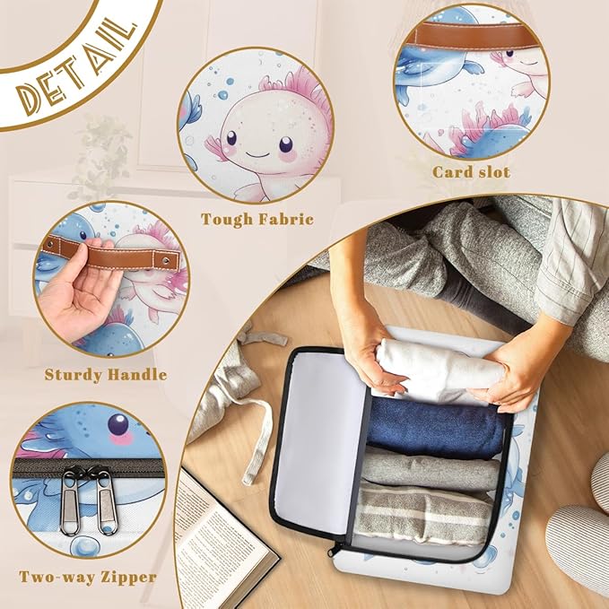 Ocean Axolotls Storage Bins With Zipper Lid, Trunk Organizer, Car Organizers and Storage Bins with Lids, Decorative Storage Boxes with Handle, Home Storage Baskets for Organizing