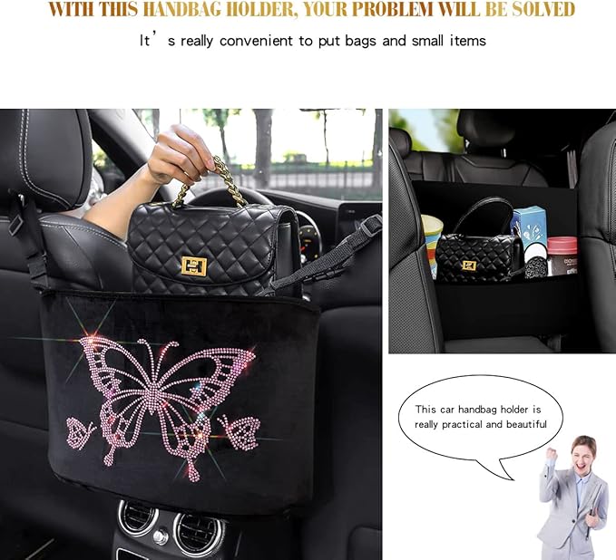 Car Handbag Holder Car Net Pocket Handbag Holder Car Backseat Organizer Car Handbag Holder Between Seats(Pink)