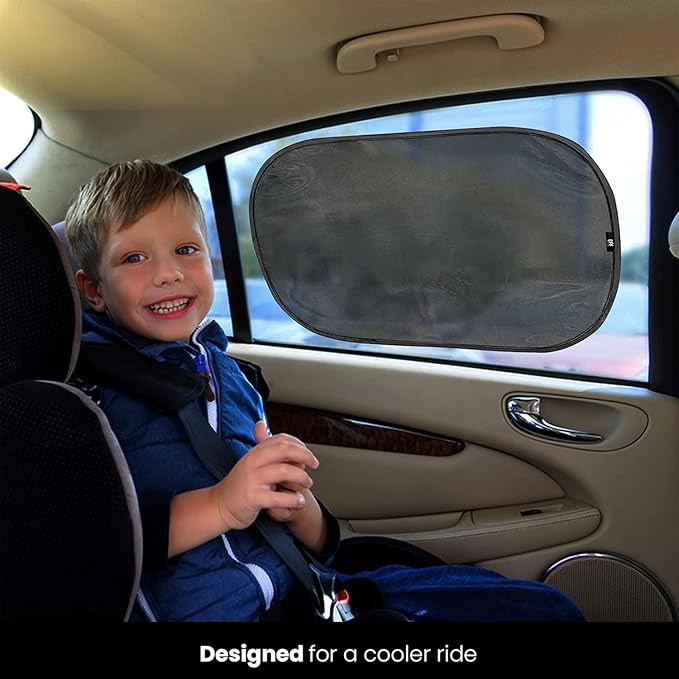 Car Window Sun Shade (4 Pack) - 20"x12" (50x30cm) Storage Pouch Included - Cling Sunshade for Car Side Windows - Sun, Glare & UV Rays Protection for Baby, Child - Easy Installation
