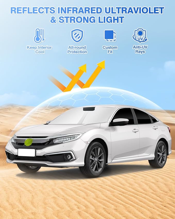 Canvcle Windshield Sun Shade for Honda Civic 10th Gen 2016-2021 (NOT for Hatchback) Side Rear Window Shade Cover Set Full Window Sun Visor Blocker Privacy Cover Keep Vehicle Cool Black 8PCS