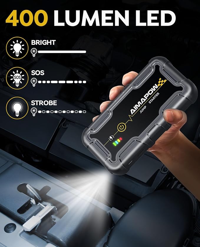 AIMAPOW Portable Car Battery Jump Starter 8000A 20000mAh Jump Box, Car Jumper Starter Portable Jumper Cables for car(AllL Gas/10L Diesel), Fast Charge, Lights, Compact