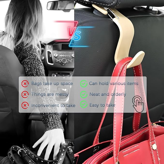 Zpana Car Seat Headrest Hook, 4PCS Vehicle Seat Back Hanger Hook with Metal Lock, Multifunctional Auto Interior Purse Handbag Storage Organizer Accessories, Universal for SUV RV Truck (Gray)