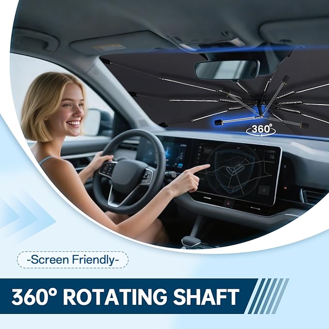 Windshield Sun Shade for Chevrolet Trax 2013-2023, Umbrella Car Shades with 360°Rotating Shaft, Foldable Front Window Sunshade for UV & Heat Protection