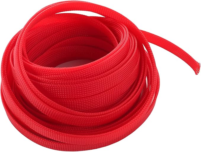 Aicosineg 32.8ft PET Flexible Braided Cable Sleeve 0.44inch Width Wire Loom Sleeving and Organizer Flexible Wire Mesh Sleeve Wrap Protector for TV Audio PC Cords from Pets Chewing Red