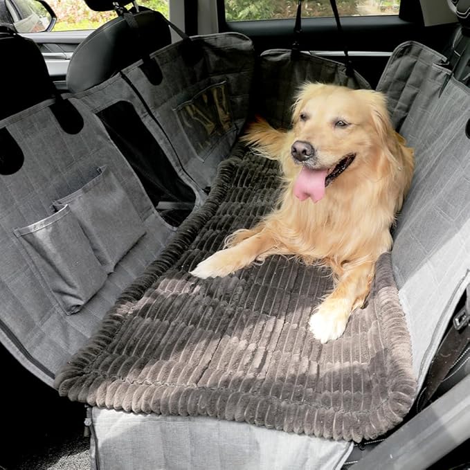 Awjcsv Dog Car Seat Cover for Back Seat, Dog Bed for Car, Fit for Backseat Extenders, Car Seat Protector, Nonslip Soft Durable for Cars Trucks and SUVs (Black, 24.8" x 54")