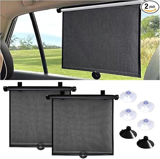 2PCS Car Window Shades for Baby, 18"×15" Retractable Car Shades for Side Window with Suction Cups, Blocks Heat and UV Rays Glare Protection, Baby Auto Accessories for Cars House Office Window