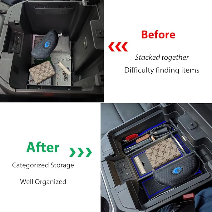 Zxiaochun Full Size Center Console Armrest Box Organizer Tray for 2019-2022 Chevy Silverado/GMC Sierra 1500 and 2020-2023 Silverado/Sierra 2500/3500 HD (Full Console w/Bucket Seats ONLY) Blue Trim