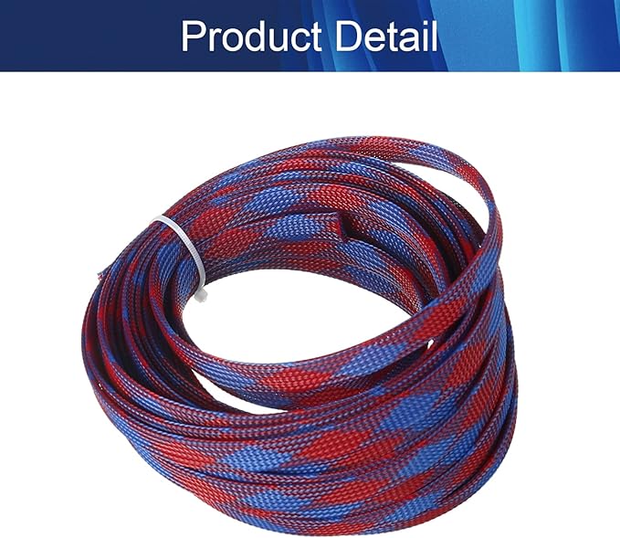 Aicosineg 32.8ft PET Flexible Braided Cable Sleeve 0.4inch Width Wire Loom Sleeving and Organizer Flexible Wire Mesh Sleeve for TV Audio PC Cords from Pets Chewing Blue and Red