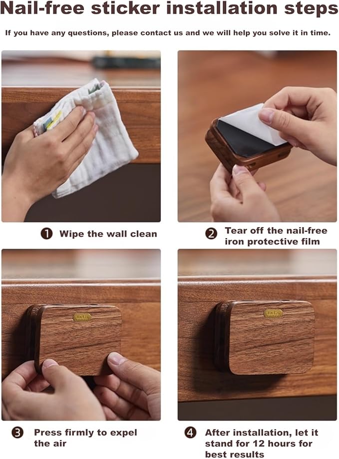 Solid Wood Self-Adhesive Cord Holder for Thick Cables - Cable Management for Nightstand, Kitchen,PC,TV & Office, USB Cable Holder, Wire Organizer