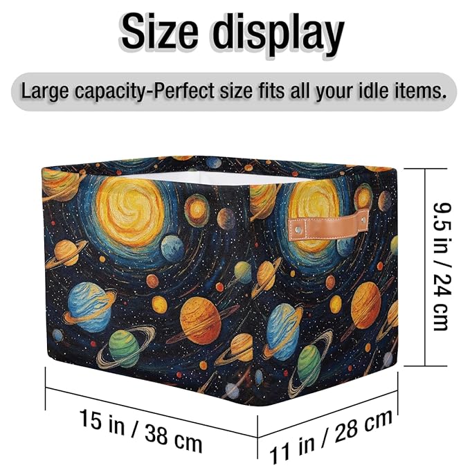 Solar System Storage Baskets for Organizing, Fabric Collapsible Storage Bins Box Space Planets Decorative Toy Organizer Baskets for Closet Shelves Gift Basket 1 Pc