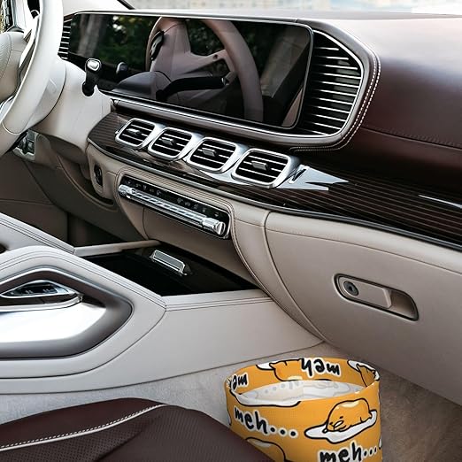 Gudetama Cute Car Trash Can Leak Proof Hanging Waterproof Garbage Can Multipurpose Trash Bin for Car SUV Front Seat Headrest Collapsible and Portable Storage Pocket