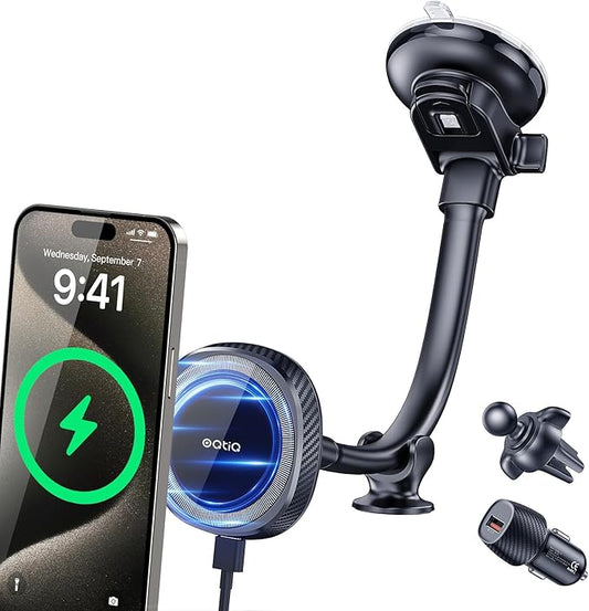 OQTIQ for MagSafe Car Mount Charger, Magnetic Wireless Car Charger Compatible with iPhone 17 16 15 14 13 12 Series, 15W Fast Charging Car Phone Mount for Windshield Dashboard Air Vent