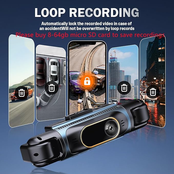 Dash Camera for Car, 360 Degree Dash Cam with 4 Lenses, Front Rear Left Right Recording, HD 2K Car Dashboard Camera with Night Vision, Suction Mount and Rear Camera Included