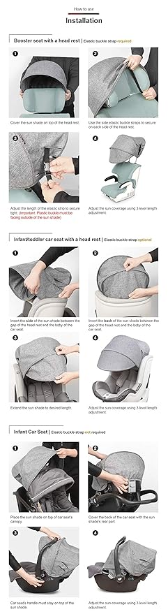 Manito Sun Shade Extender/Auxiliary Canopy for Car Seat (Black)