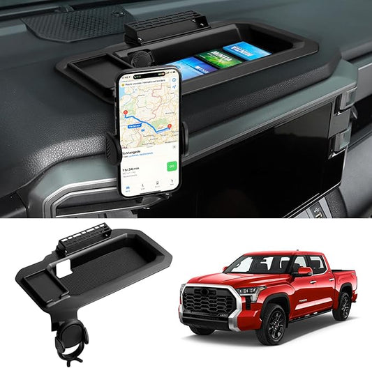 Mixsuper Liner Dash Tray Phone Mount for Toyota Tundra 2022-2025 2026 / Sequoia 2023-2025 2026, Center Console Table Storage Tray Dashboard Phone Holder Cradle for Toyota Tundra Accessories