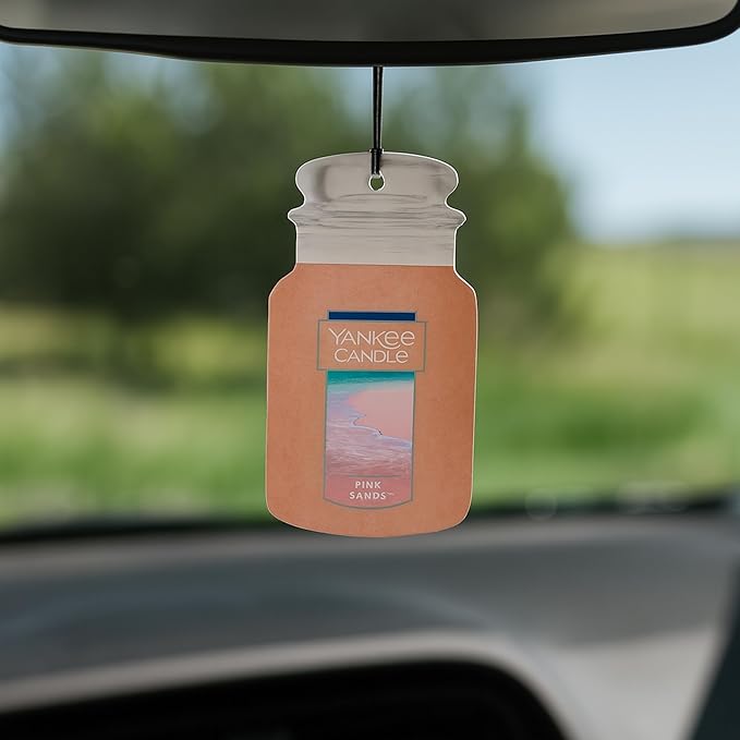 Yankee Candle Classic Paper Car Jar Air Freshener, Hanging Car Freshener, Long Lasting Car Fragrance, Pink Sands (Pack of 2)