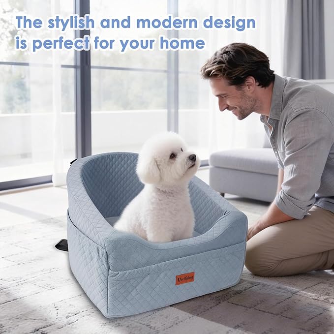 Vivifying Dog Car Seat for Small & Medium Dogs, Detachable & Washable Booster Seat for Pets Up to 30lbs, Travel Bed with Storage Pockets and Safety Belt – Gray