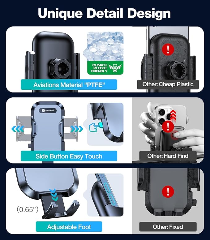 VICSEED Upgrade Ultra Stable Car Phone Holder Mount【Double Lock Metal Clip】 Universal Air Vent Phone Mount,Mobile Cell Phone Holder for Your Car,for iPhone 17 Pro Max 16 and All Phone