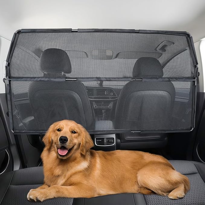 Car Dog Barrier Net for Large SUV Trunk 56" More Coverage Car Pet Back Seat Divider with See Through Mesh Cargo Area Gate for Dog (L)