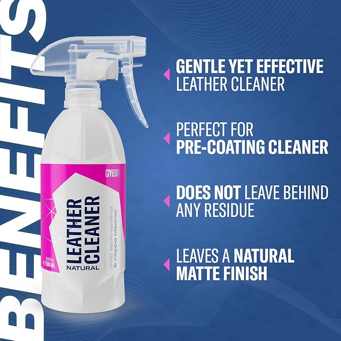 GYEON LeatherCleaner Natural – Mild pH-Balanced Leather Cleaner for Semi-Aniline & Nappa Leather – Removes Oily Residue, Discoloration & Dirt – No Residue Formula for Luxury Interior Detailing Prep