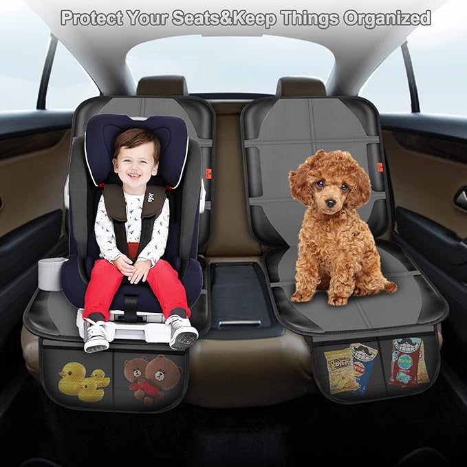XHYANG Car Seat Protector,2 Pack Automotive Seat Protectors Baby Carseat Pad Waterproof & Durable 600D Fabric for Child Baby Car Seat Mat Vehicle Pet Cover 2 Storage Pockets (2 Pack Gray)