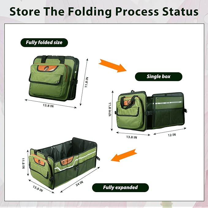 Trunk Organizer, Heavy-Duty Storage for Car & SUV, Foldable Waterproof Car Organizer with Cooler, Collapsible Multi-Compartment Storage, 95L-M003 (Standard Green, Standard)