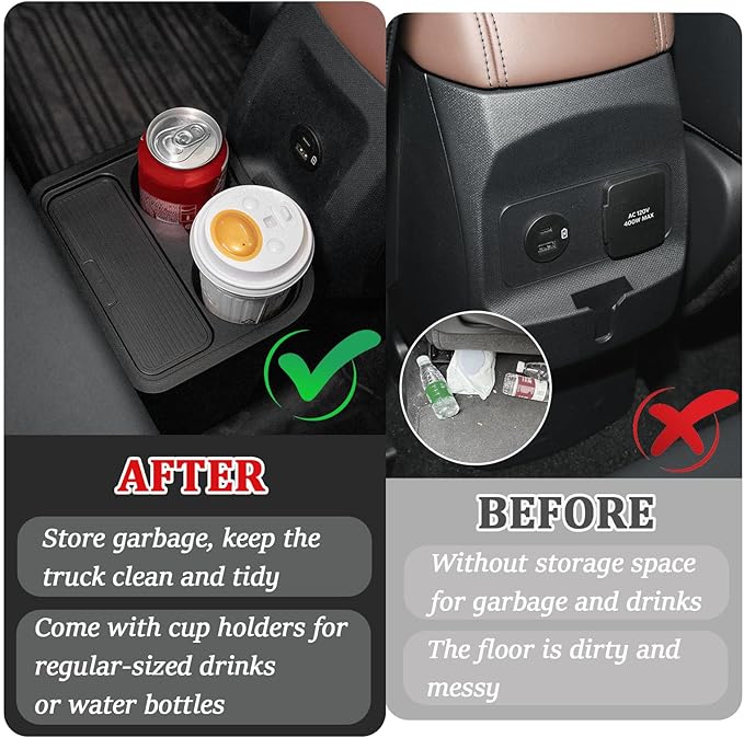 TOPINSTALL 2026 Full Upgrade Trash Can for 2022-2026 Ford Maverick, Multi-Purpose Storage Box Drink Holder Truck Trash Bin for Backseat Passenger Interior Accessories