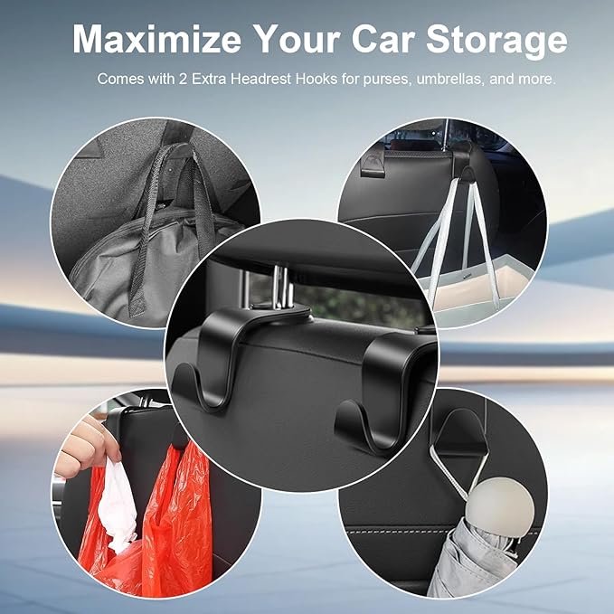 Mistriddle Headrest Hanging Car Trash Bag Holder - Aluminum Alloy with 25 Disposable Trash Bags, 2 Headrest Hooks, Compact Car Garbage Bin for Back Seat, Office, Travel & Camping (Black)