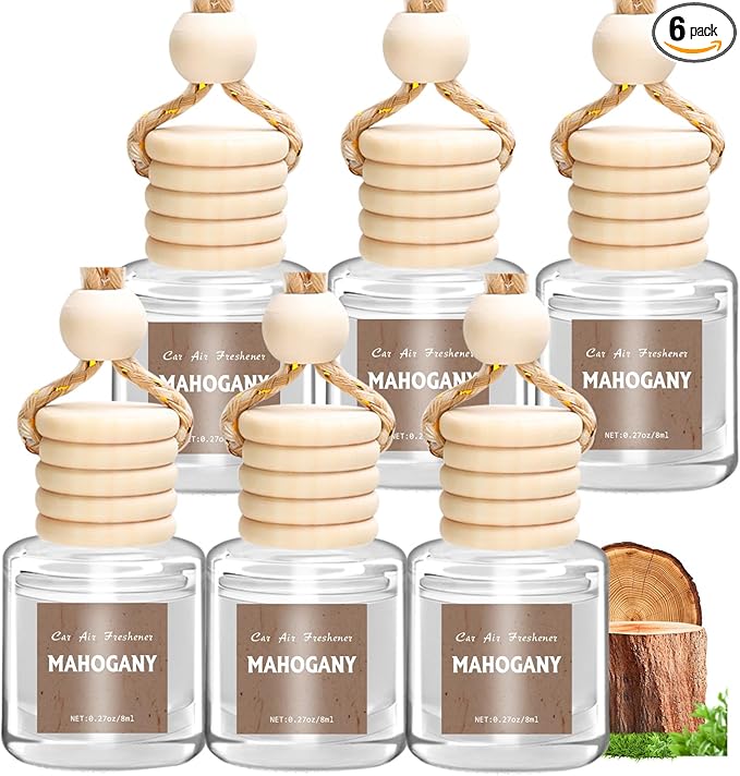 AROIC 6 Pack Car Air Freshener, Mahogany Premium Woody Car Air Freshener Diffuser Fragrance, Hanging Essential Oil Diffuser for Auto Interior Decor, Long Lasting Natural Scent Car Accessories Unisex