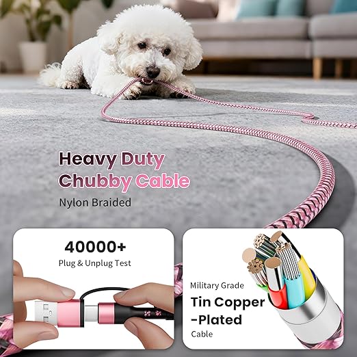 Cruise Travel Essentials, 2Pack 3 in 2 USB A/C Cable to iPhone 17 Charger/iWatch Charger/IP, Multi Charging Cable, Multi Charger Cable for iWatch Series & iPhone 17-11/iPad-5FT Black/Pink Braided