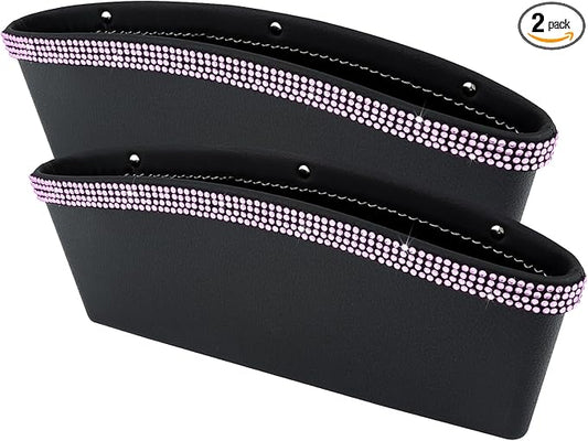 eing 2 in 1 Car Seat Gap Organizer, Front Car Seat Crevice Storage Box, Car Seat Gap Filler with Crystal Diamonds, Adjustable Storage Pocketsfor Glasses, Keys and Phones, 2 - Pack Pink