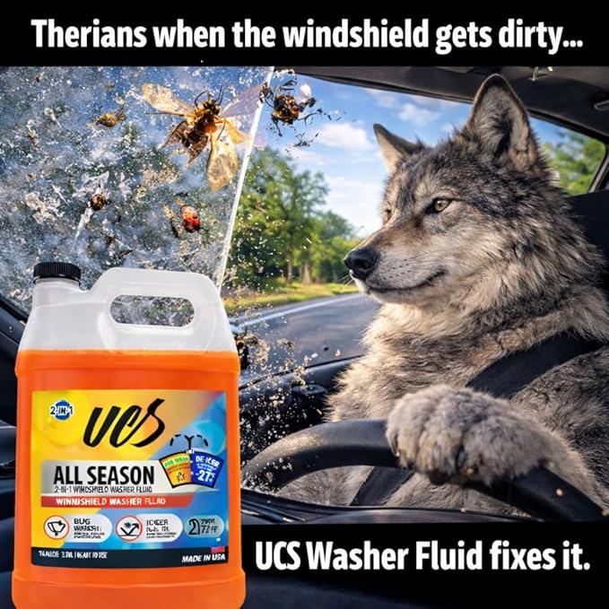 UCS Windshield Washer Fluid All Season -27°F, Freeze Protection, Water Repellent & Bug Remover, Streak-Free, 1 Gallon (128 fl oz)