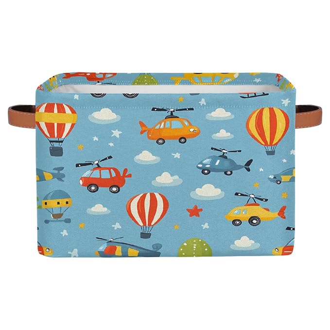 Cars Helicopters Storage Baskets for Organizing, Fabric Collapsible Storage Bins Box Cartoon Decorative Toy Organizer Baskets for Closet Shelves Gift Basket 1 Pc