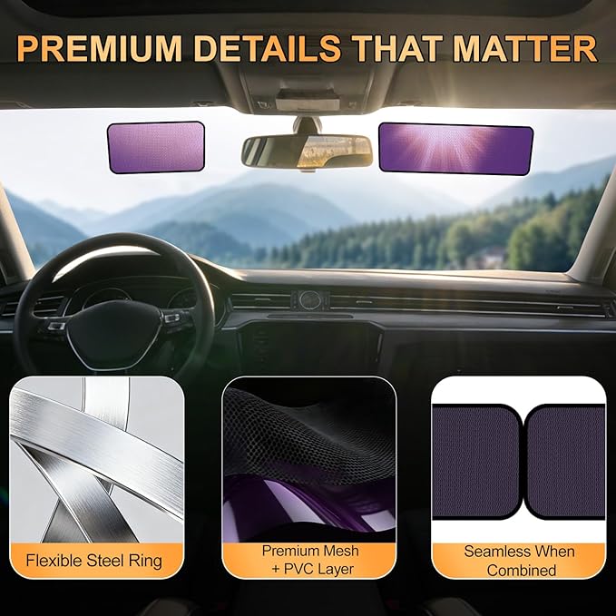 XCBYT Square Car Window Shades - Mixed Size 4 Pack Static Cling Sun & Glare Blocker, Removable Semi-Transparent Window Tint for Windshield, Side & Rear Windows (2 Small + 2 Long)