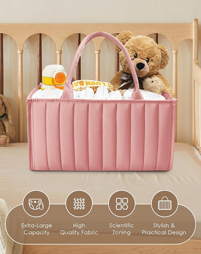 SWEET DOLPHIN 2-Pack Baby Diaper Caddy Organizers, Stylish Storage Baskets for Newborn Essentials, Diaper Station & Car Travel, Value Bundle for Baby Shower Gifts & Registry Must-Haves - Dusky Pink