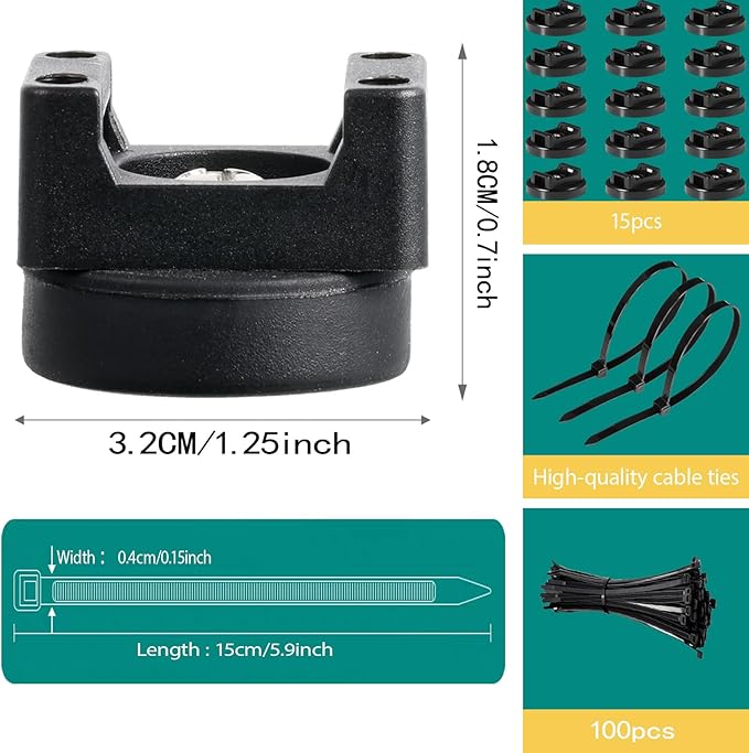 zbab1 Magnetic Zip Tie Mount Base, 45LBS Strong Magnetic Wire Holder & Cable Clips,Magnetic cable management for cars, offices, homes, and boats Diameter 32mm, 15 Pcs