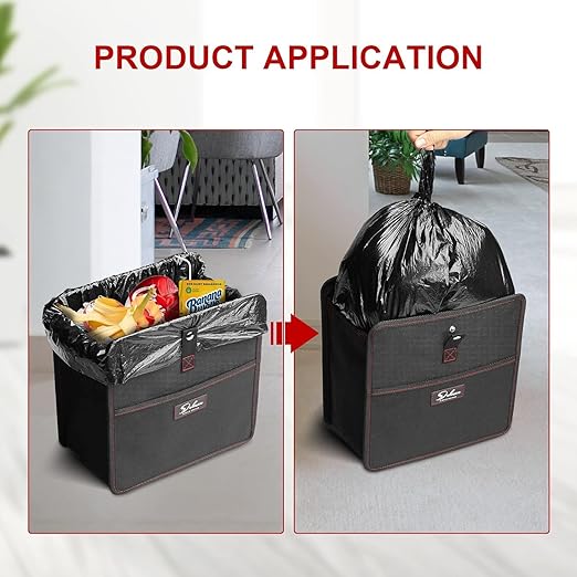 Simple Deluxe 2 Pack Car Trash Can, Leak-Proof Car Garbage Can with Cokkapsible Adjustable Straps, Portable and Trash Bag with Storage Pockets, 3 Gallon, Black