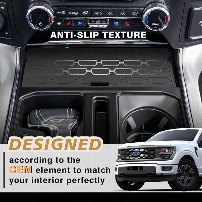 Muslogy Center Console Organizer 2PCS Compatible with 2021-2026 Ford F150 Accessories Front Console Storage Cover & Side Hanging Organizer Privacy Lid with USB Hole, Left & Right Seat Phone Pocket