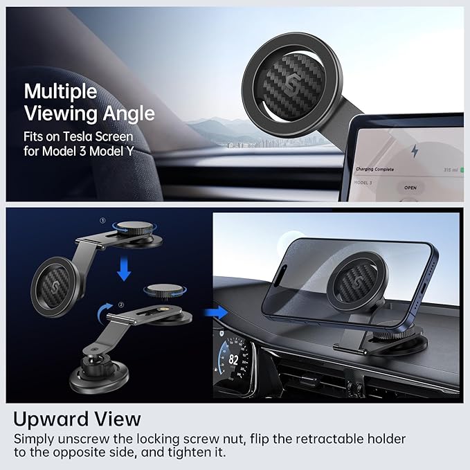 SYNCWIRE Fits MagSafe Car Mount for Universal Dashboard,Tesla Screen,Magnetic Phone Holder for Car, Foldable Aluminum Alloy Arm, Super Stable Car Mount for iPhone 17 Pro Max 16 15 14 13 12&All Phones