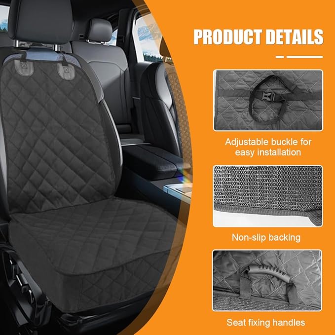 ZIMISI Dog Car Seat Cover, Waterproof & Scratch Proof Car Seat Protector with Side Flaps, Nonslip Front Car Seat Covers with Safety Belt, Universal Dog Mat for Cars, SUVs, Trucks (Black)