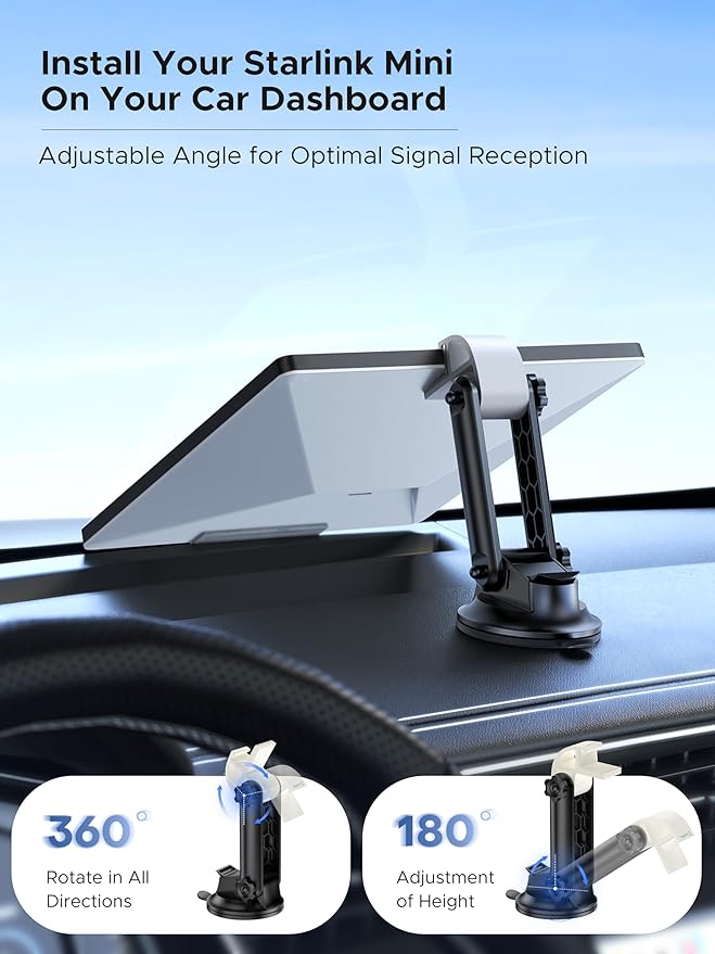 Starlink Mini Car Mount for Dashboard, cuarko Starlink Mini Mounting Kit, [Sticky Suction Base, Angle-Adjustable, Secure Hold] Car Suction Cup Mount Ensures Stable Setup While Driving