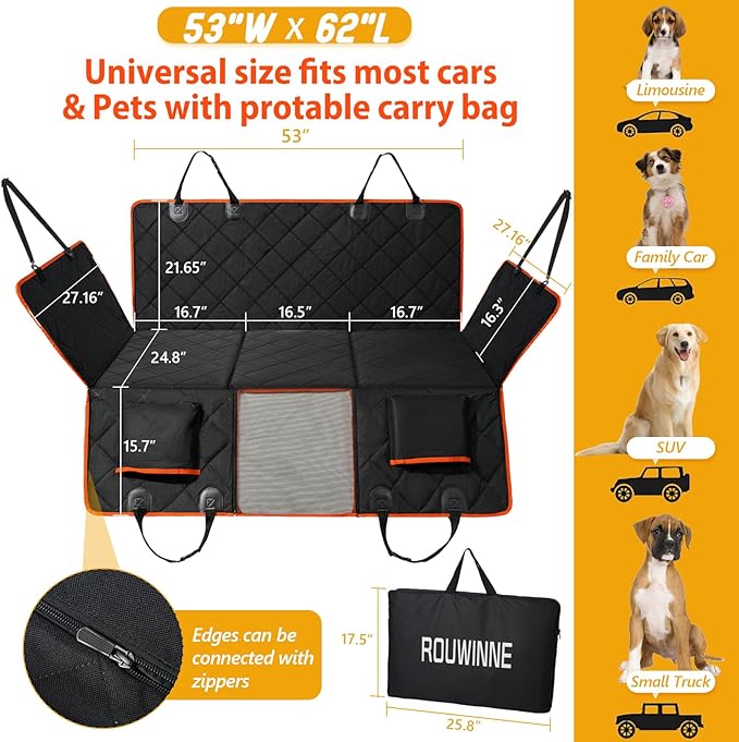 Back Seat Extender for Dogs-Large Space, Dog Car Seat Cover Hard Bottom Holds 420lb, Sturdy Backseat Extender for Dogs, Upgraded Waterproof Pet Car Bed Dog Hammock for Car, SUV, Truck, Orange