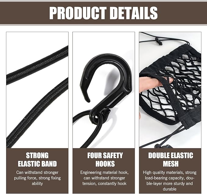 1 PC Dog Car Net Barrier, Pet Anti-collision Protection Barrier, Multifunctional Car Divider, Retractable Double-layer Mesh Storage Bag, Easy to Install, Suitable for Most Cars (Black)