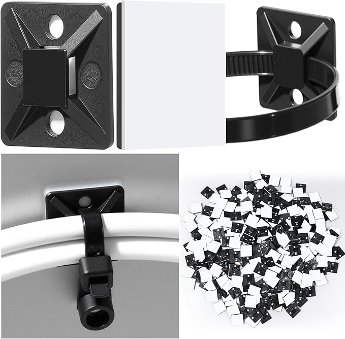 1000 Pcs 3/4 Inch Black Self Adhesive Cable Zip Tie Mounts Wires Zip Tie Mounting Base Holders Management Anchors Organizer Holders for Indoor & Outdoor Cable Organization (Black)