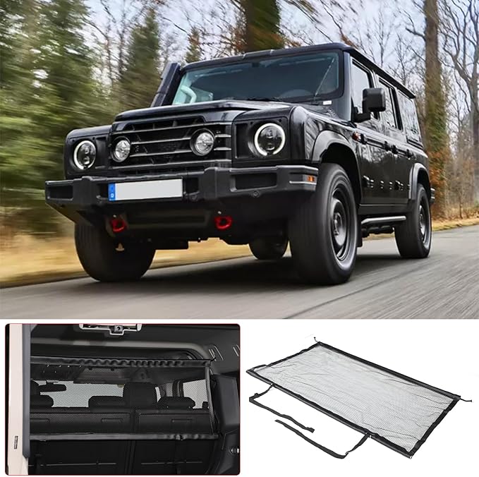 Trunk Cargo Barrier Compatible with Ineos Grenadier 2020-2024, Adjustable Elastic Luggage Net, Travel Car Dog Barrier Net Partition Door Restraint Fence, Guard Blocks Access to Car Front Seats