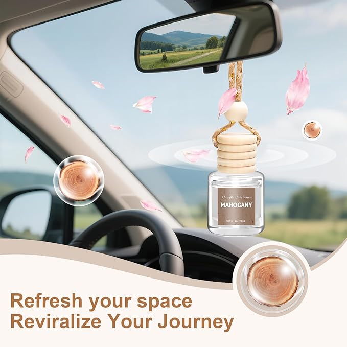 AROIC 6 Pack Car Air Freshener, Mahogany Premium Woody Car Air Freshener Diffuser Fragrance, Hanging Essential Oil Diffuser for Auto Interior Decor, Long Lasting Natural Scent Car Accessories Unisex