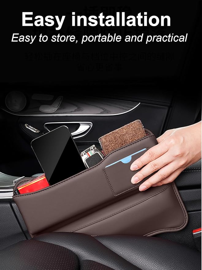 Car Seat Gap Filler Car Seat Gap Filler Organizer,1 Pack Adjustable Leather Car Side Seat Storage Box,Multifunction Car Interior Storage Organizer for Phones Keys Sunglasses Cards (Brown)