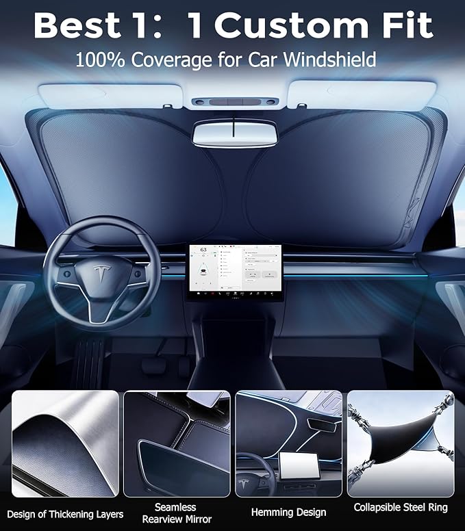 DMJN Front Windshield Sun Shade for Honda Pilot (2016-2026), [Nano Ice-Crystal Coatings] UPF50+ Heat & UV Block, Protect Car Interior & Keep Cool, Flodable Steel-Ring Car Cover for Summer