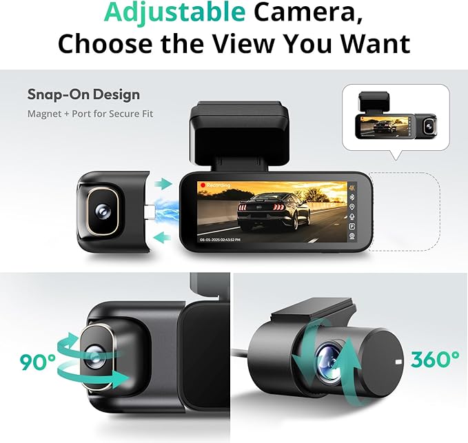BOTSLAB 3 Channel Dash Cam 4K with 128GB Card, 3.18" Touch Screen, Voice Control, 4K Dash Cam Front and Rear Inside Loop Recording, 5.8GHz WiFi, GPS, Night Vision, WDR, Parking Mode